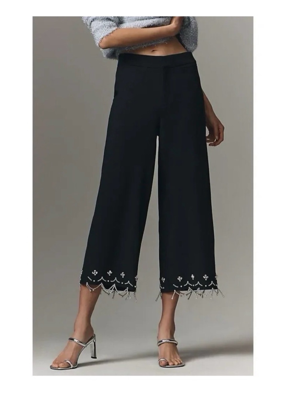 Anthropologie crystal crop pants black wide leg size 14 women